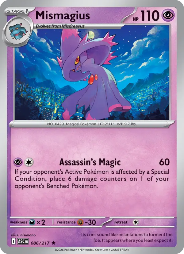 Mismagius Rare Pokemon card #086 from Ascended Heroes