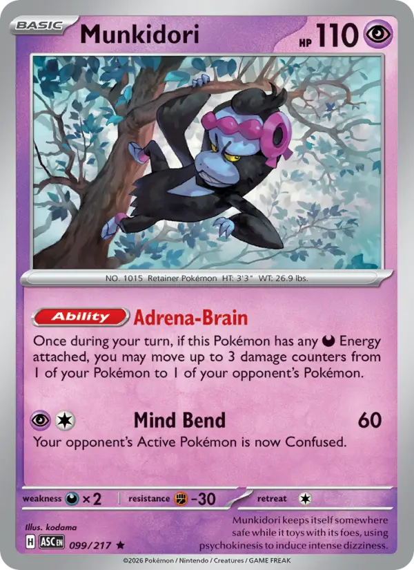 Munkidori Rare Pokemon card #099 from Ascended Heroes