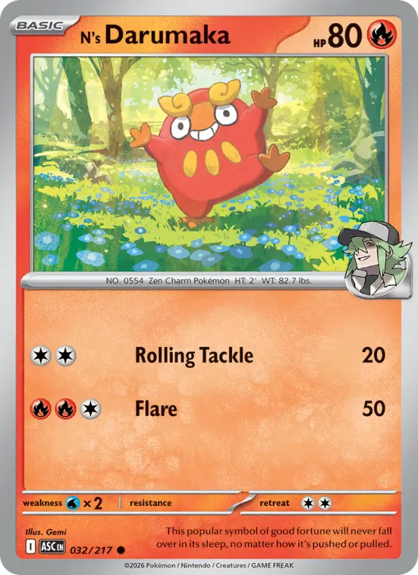 N's Darumaka Common Pokemon card #032 from Ascended Heroes