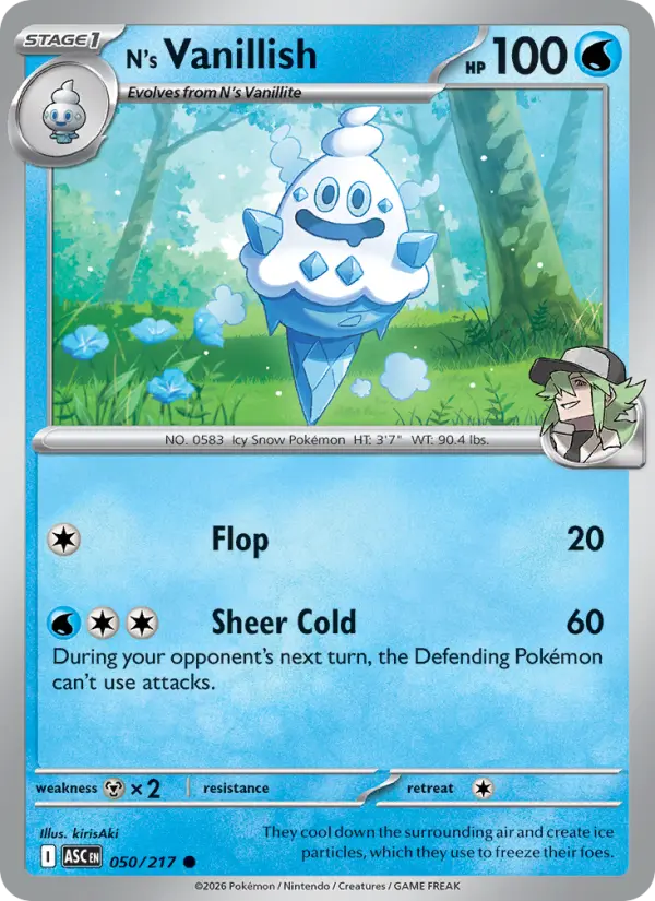 N's Vanillish Common Pokemon card #050 from Ascended Heroes