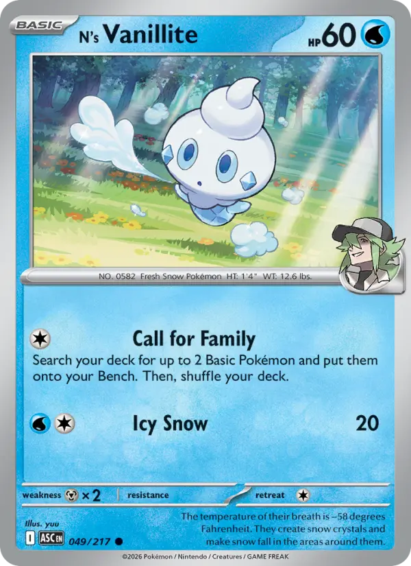 N's Vanillite Common Pokemon card #049 from Ascended Heroes