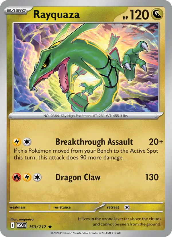 Rayquaza Rare Pokemon card #153 from Ascended Heroes