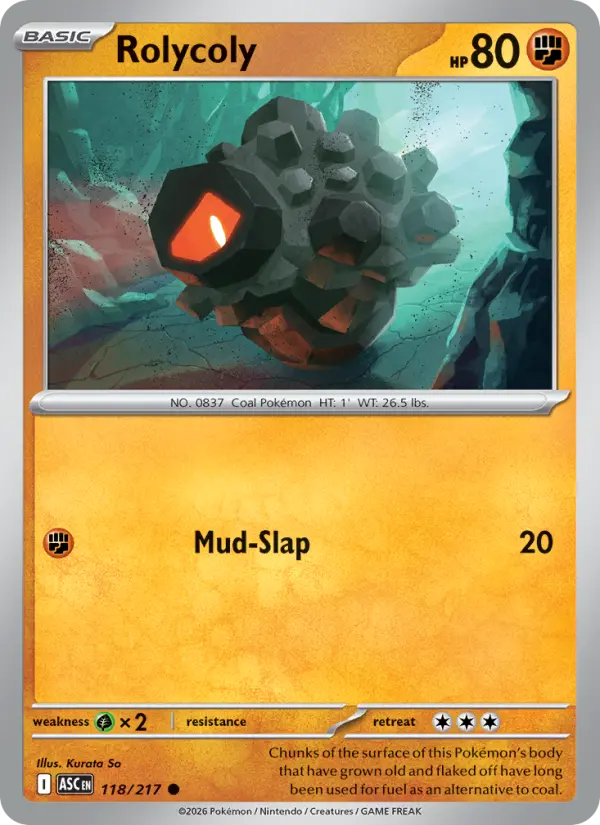 Rolycoly Common Pokemon card #118 from Ascended Heroes