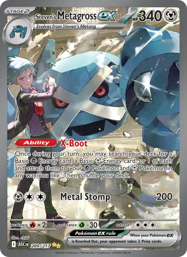 Steven's Metagross ex Special illustration rare Pokemon card #289 from Ascended Heroes