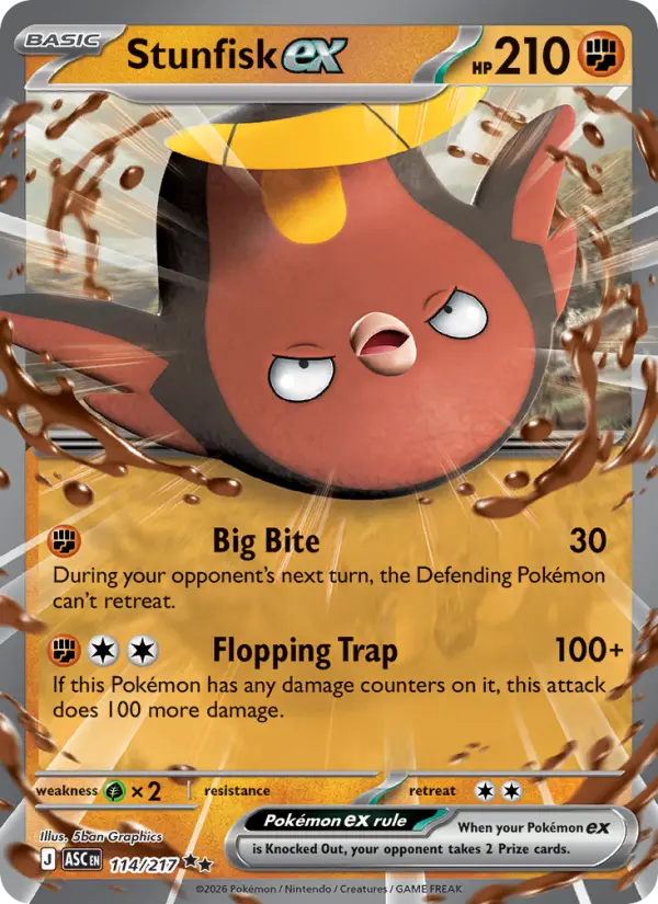 Stunfisk ex Double rare Pokemon card #114 from Ascended Heroes