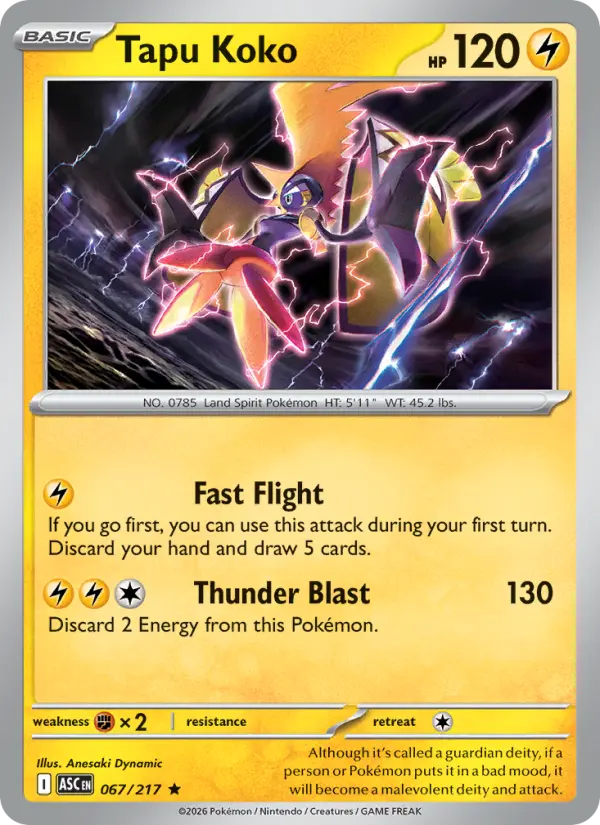 Tapu Koko Rare Pokemon card #067 from Ascended Heroes