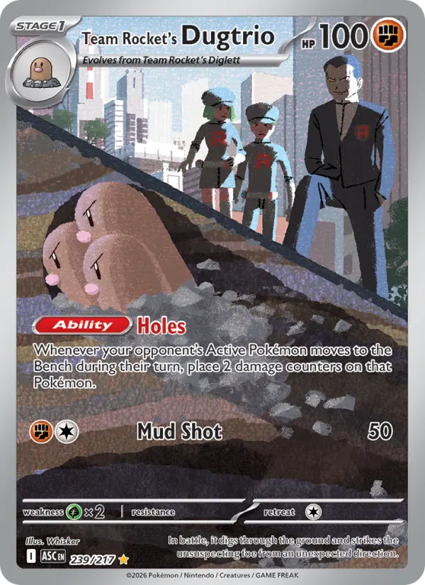 Team Rocket's Dugtrio Illustration rare Pokemon card #239 from Ascended Heroes