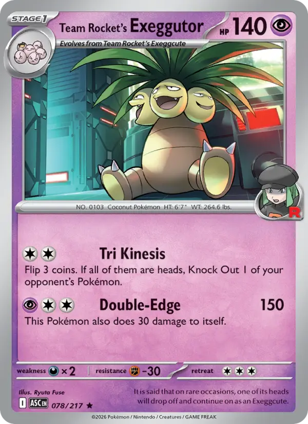 Team Rocket's Exeggutor Rare Pokemon card #078 from Ascended Heroes