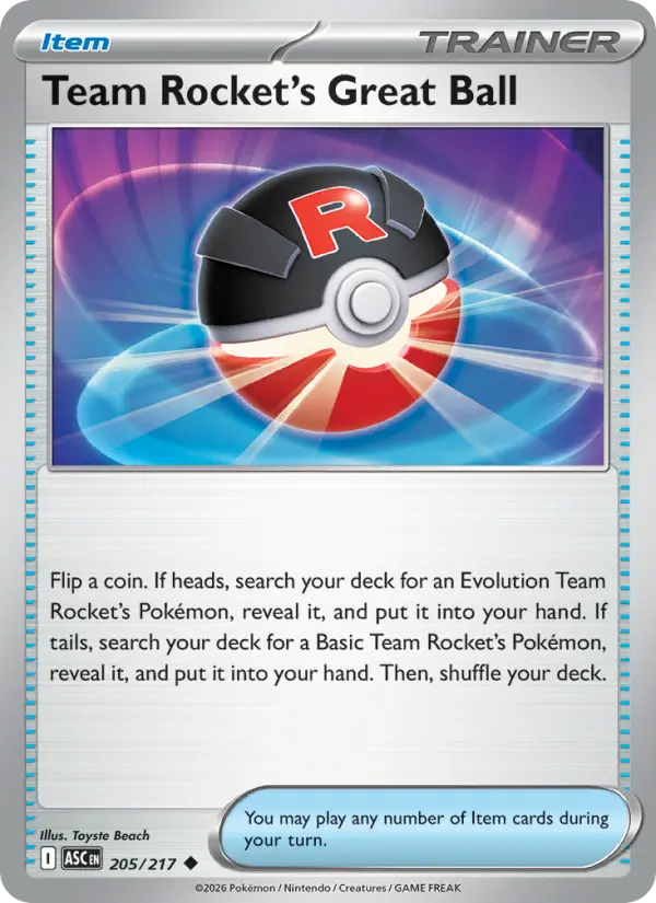 Team Rocket's Great Ball Uncommon Pokemon card #205 from Ascended Heroes