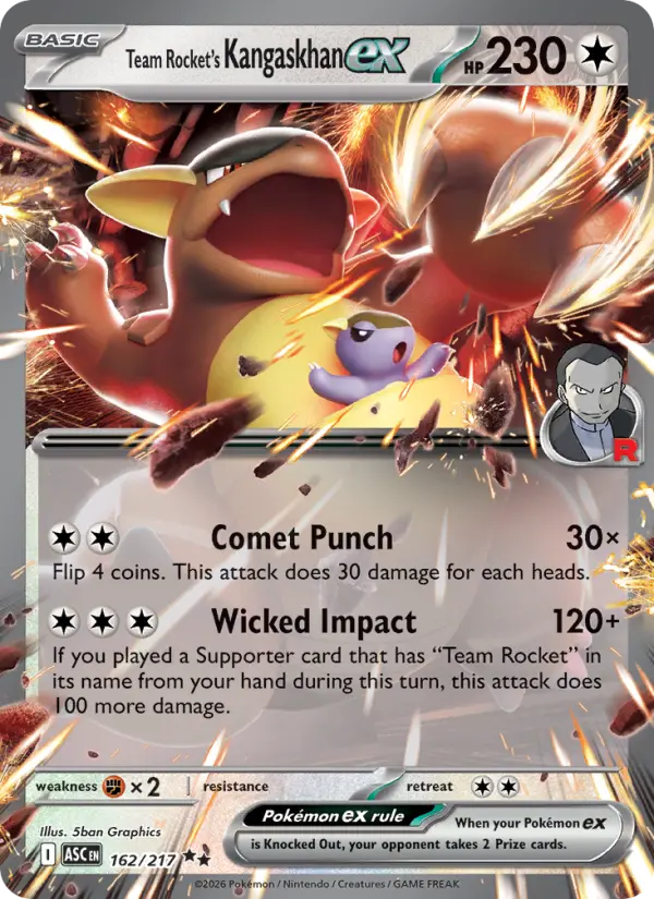 Team Rocket's Kangaskhan ex Double rare Pokemon card #162 from Ascended Heroes