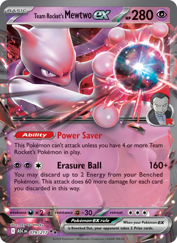 Team Rocket's Mewtwo ex Double rare Pokemon card #079 from Ascended Heroes