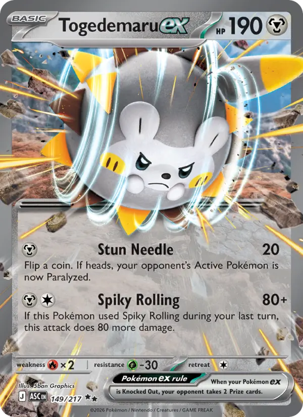 Togedemaru ex Double rare Pokemon card #149 from Ascended Heroes