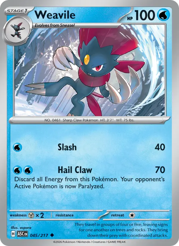 Weavile Uncommon Pokemon card #045 from Ascended Heroes