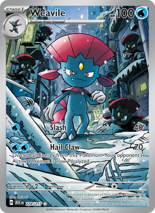 Weavile Illustration rare Pokemon card #228 from Ascended Heroes