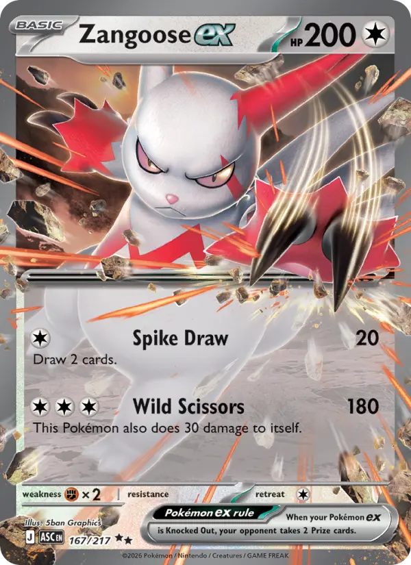 Zangoose ex Double rare Pokemon card #167 from Ascended Heroes