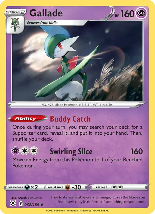 Gallade Holo Rare Pokemon card #062 from Astral Radiance