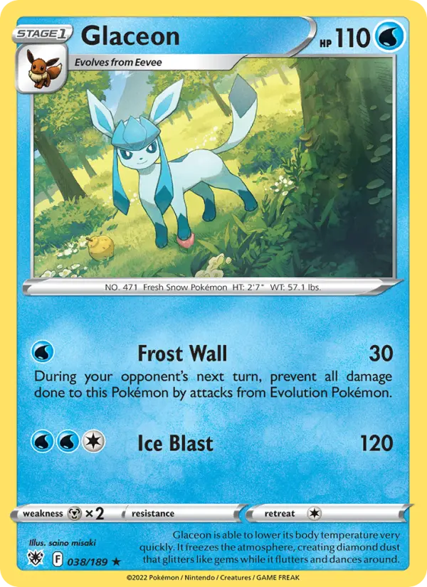 Glaceon Rare Pokemon card #038 from Astral Radiance