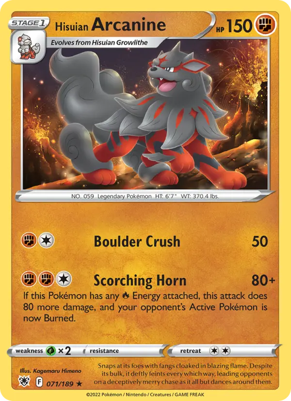 Hisuian Arcanine Rare Pokemon card #071 from Astral Radiance