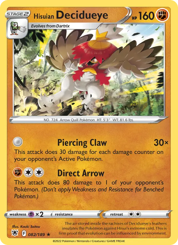 Hisuian Decidueye Holo Rare Pokemon card #082 from Astral Radiance