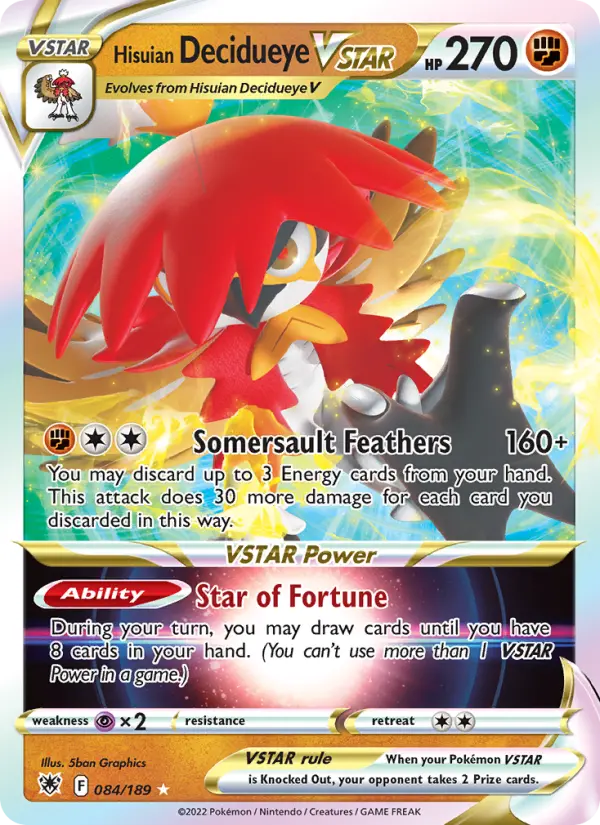 Hisuian Decidueye VSTAR Holo Rare VSTAR Pokemon card #084 from Astral Radiance