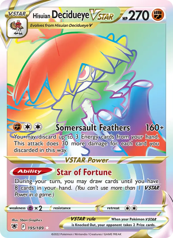 Hisuian Decidueye VSTAR Secret Rare Pokemon card #195 from Astral Radiance