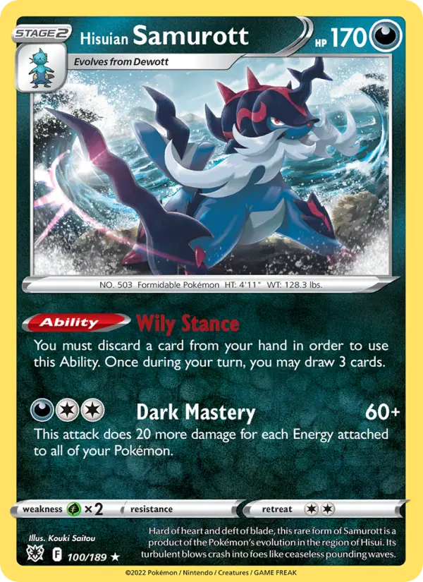 Hisuian Samurott Holo Rare Pokemon card #100 from Astral Radiance
