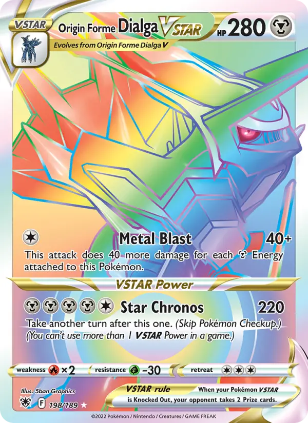 Origin Forme Dialga VSTAR Secret Rare Pokemon card #198 from Astral Radiance