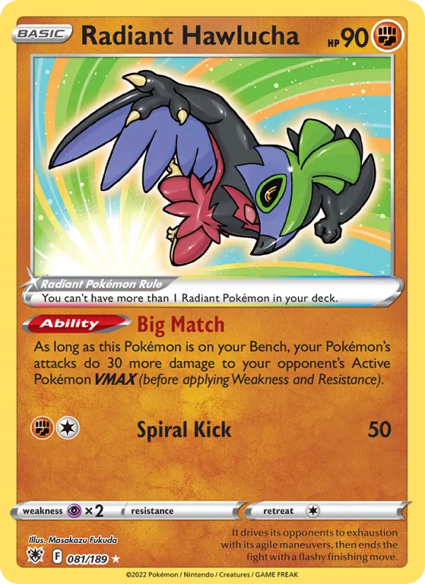 Radiant Hawlucha Radiant Rare Pokemon card #081 from Astral Radiance
