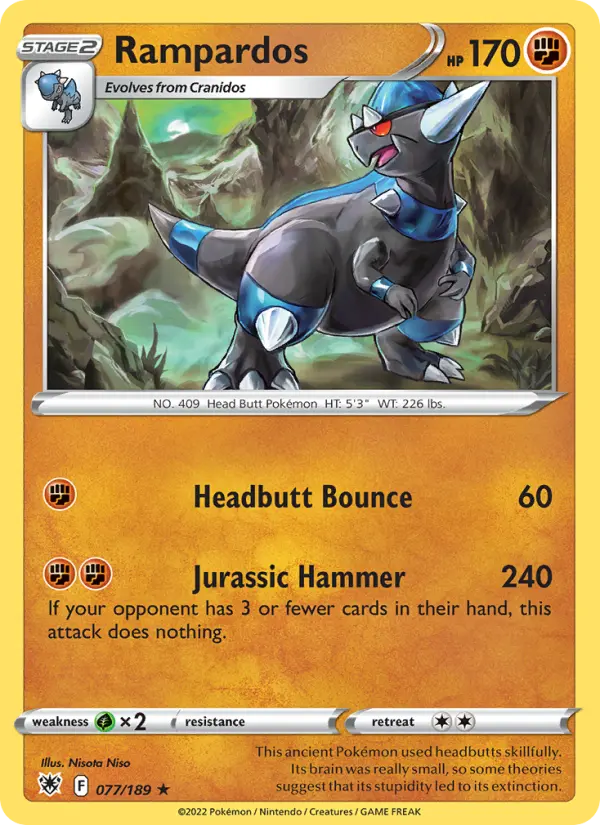 Rampardos Holo Rare Pokemon card #077 from Astral Radiance