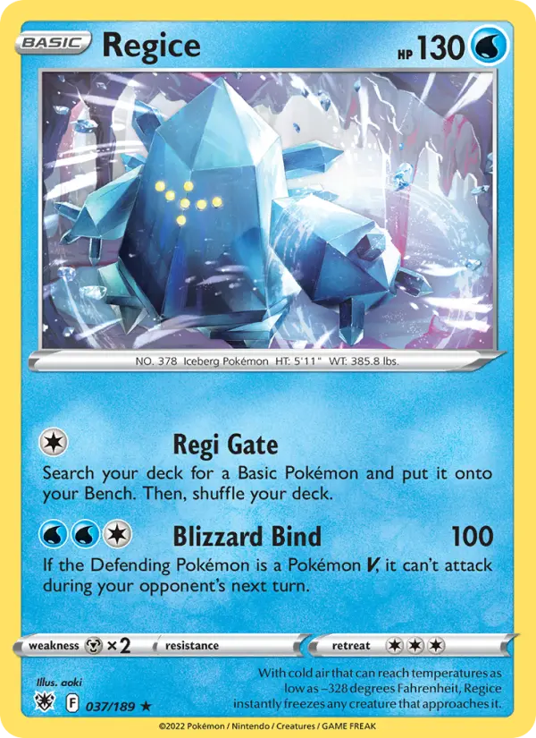 Regice Rare Pokemon card #037 from Astral Radiance