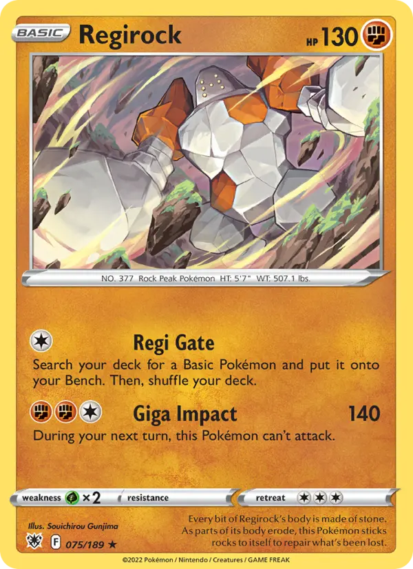 Regirock Rare Pokemon card #075 from Astral Radiance