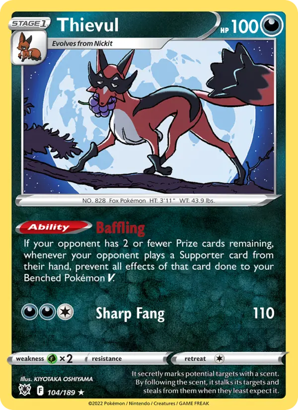Thievul Rare Pokemon card #104 from Astral Radiance
