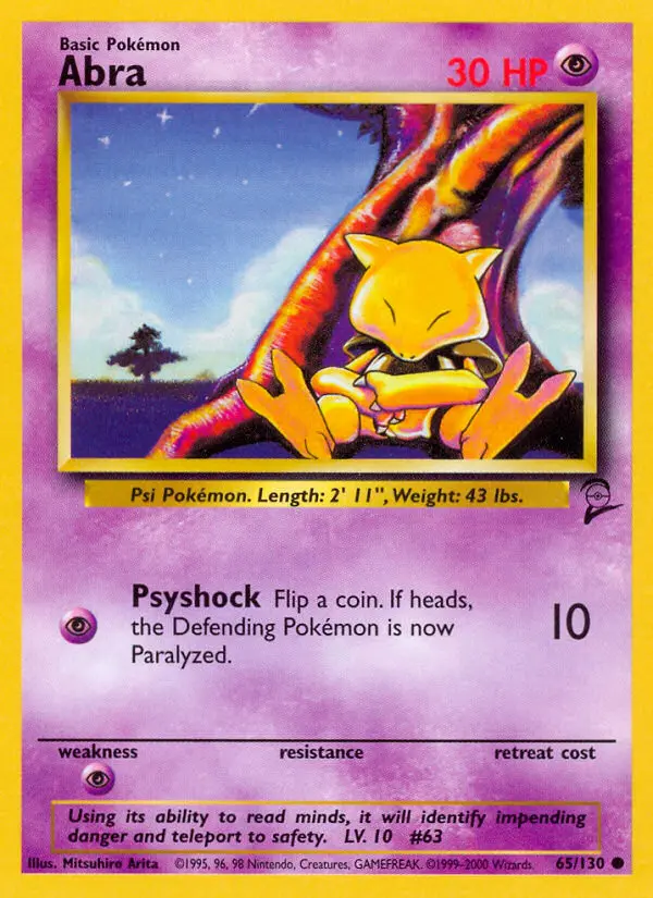 Abra Common Pokemon card #65 from Base Set 2