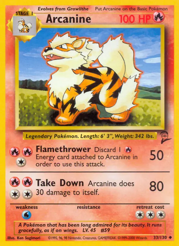 Arcanine Uncommon Pokemon card #33 from Base Set 2
