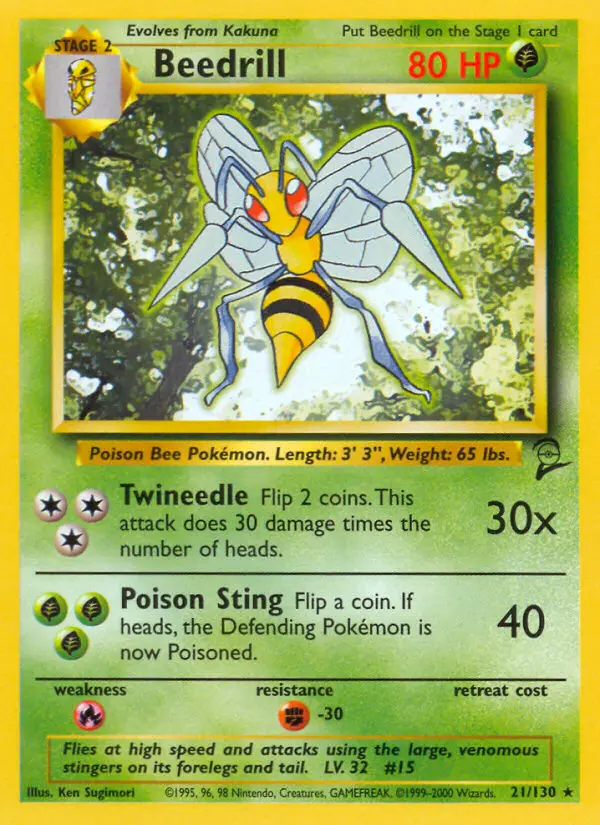 Beedrill Rare Pokemon card #21 from Base Set 2