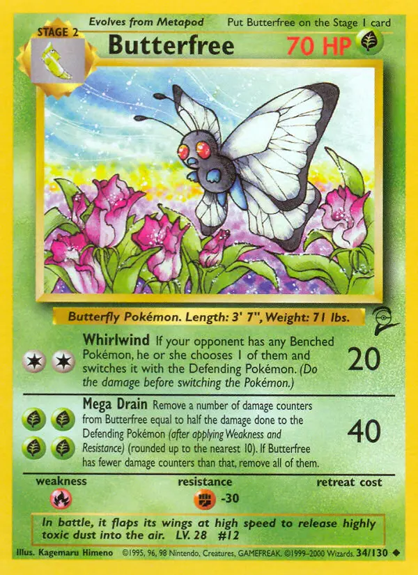 Butterfree Uncommon Pokemon card #34 from Base Set 2