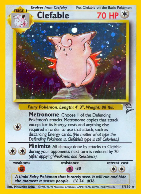 Clefable Rare Pokemon card #5 from Base Set 2