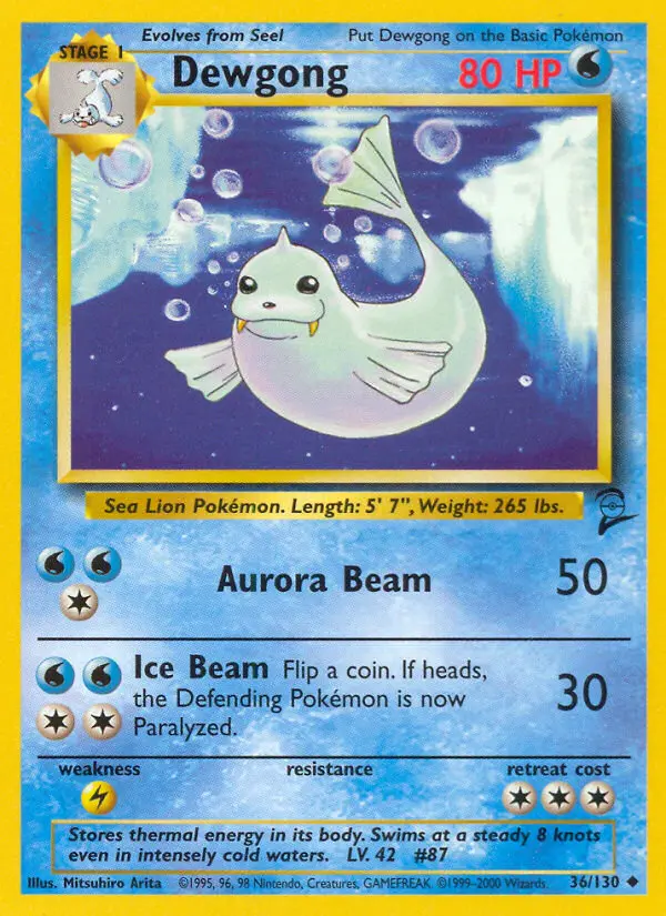 Dewgong Uncommon Pokemon card #36 from Base Set 2
