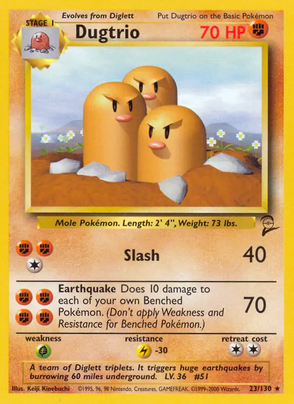 Dugtrio Rare Pokemon card #23 from Base Set 2
