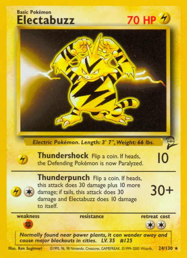 Electabuzz Rare Pokemon card #24 from Base Set 2