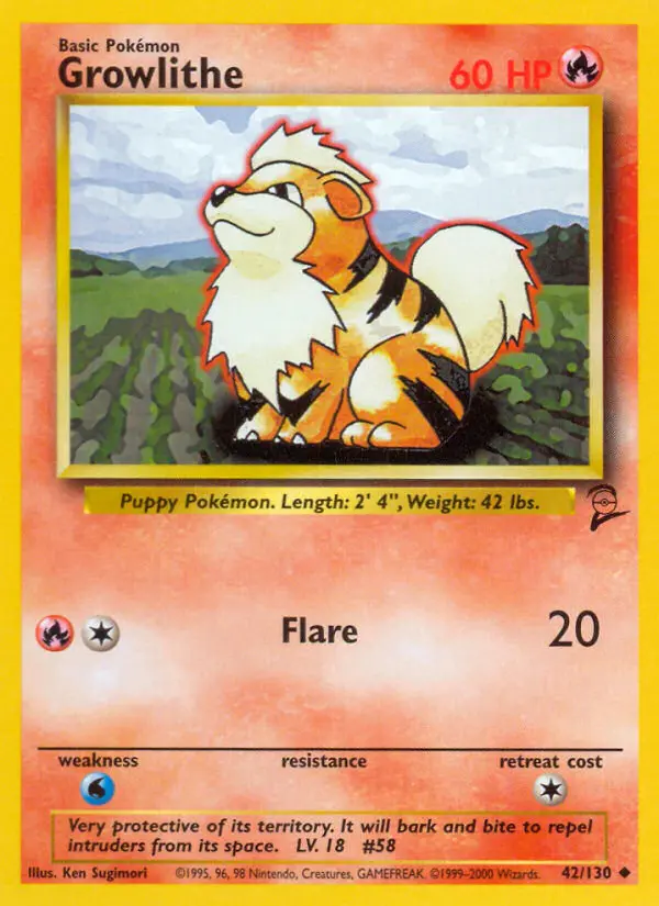 Growlithe Uncommon Pokemon card #42 from Base Set 2