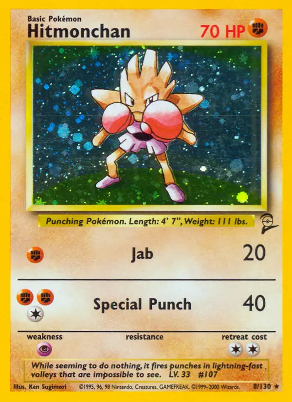 Hitmonchan Rare Pokemon card #8 from Base Set 2