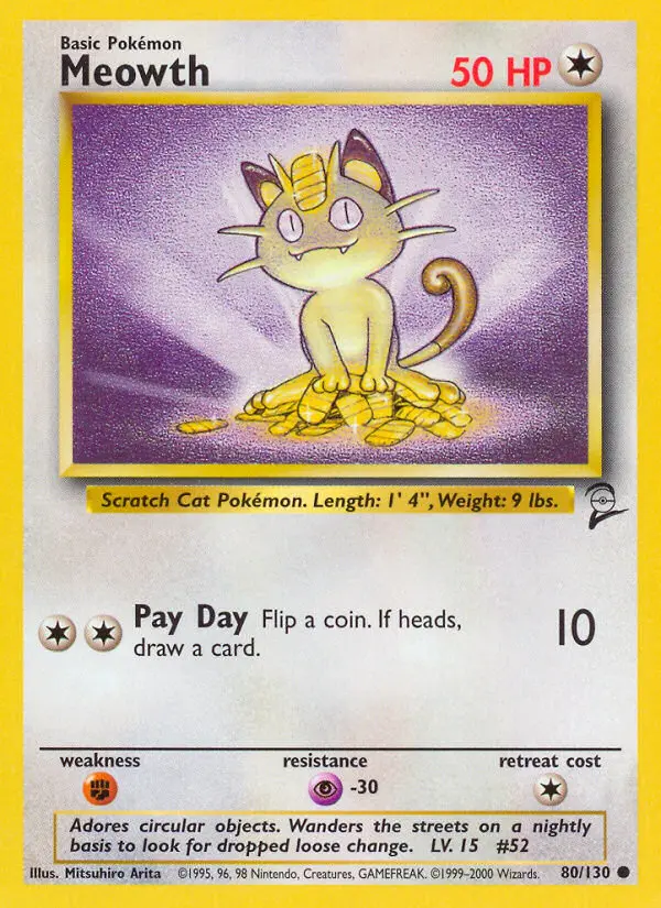 Meowth Common Pokemon card #80 from Base Set 2