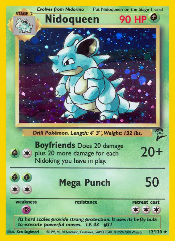 Nidoqueen Rare Pokemon card #12 from Base Set 2