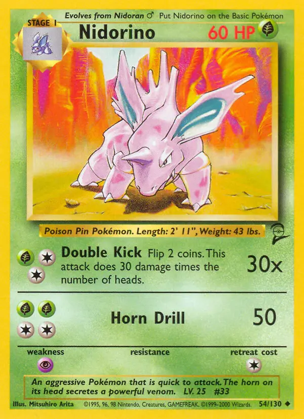 Nidorino Uncommon Pokemon card #54 from Base Set 2