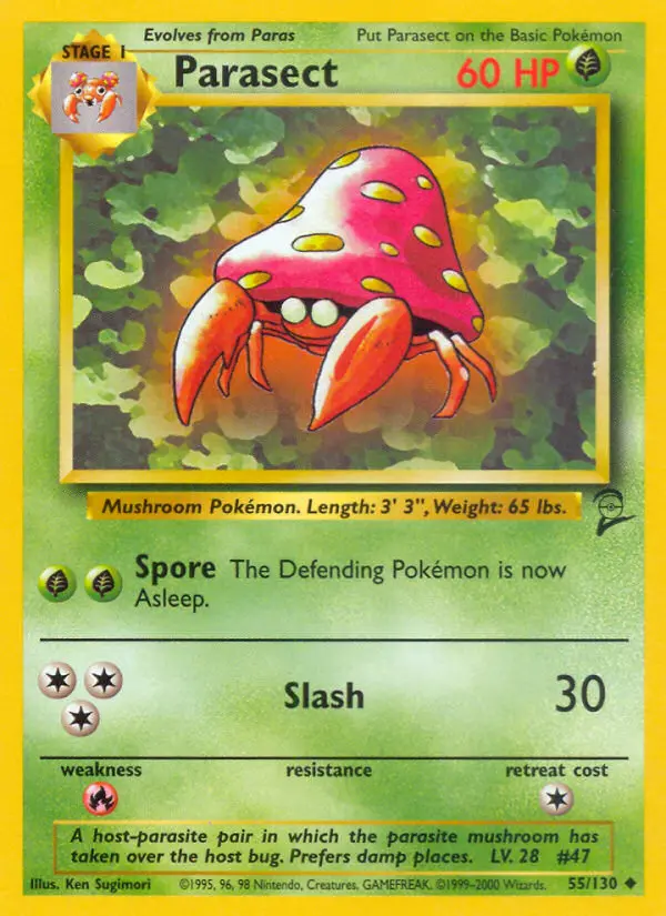 Parasect Uncommon Pokemon card #55 from Base Set 2