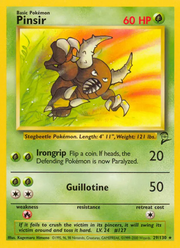 Pinsir Rare Pokemon card #29 from Base Set 2