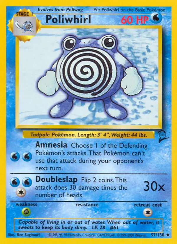Poliwhirl Uncommon Pokemon card #57 from Base Set 2
