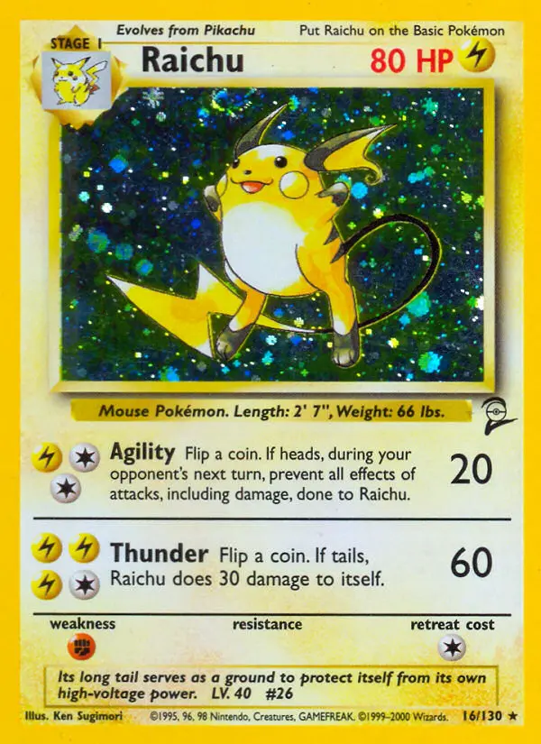 Raichu Rare Pokemon card #16 from Base Set 2