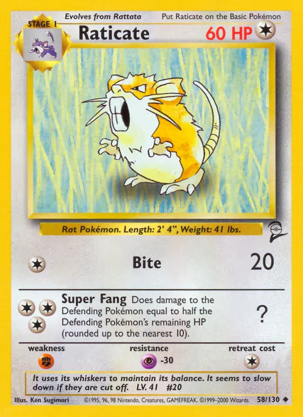 Raticate Uncommon Pokemon card #58 from Base Set 2